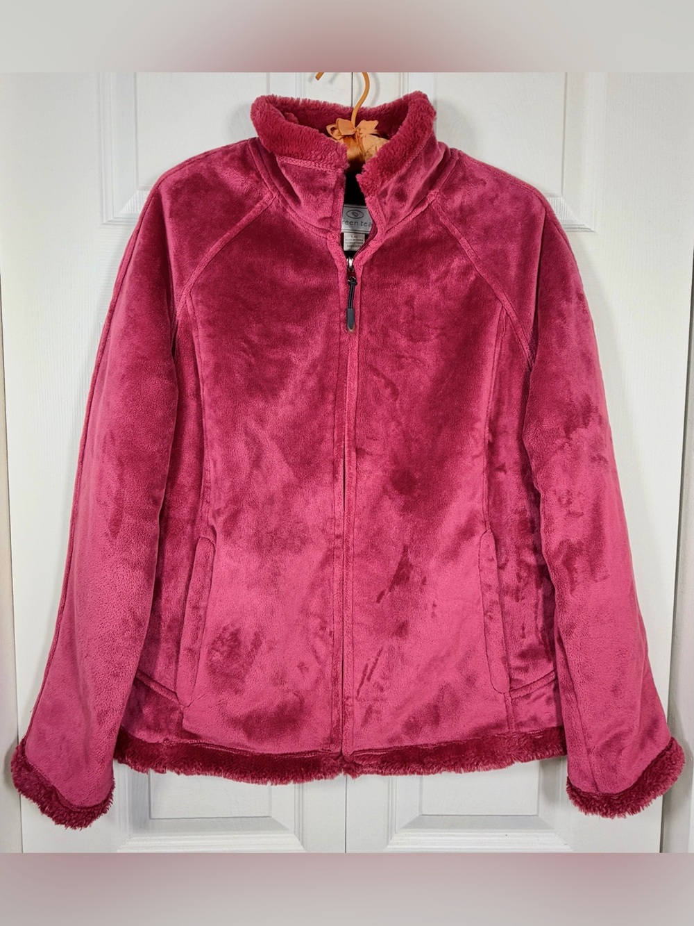 Green Tea Cranberry Plush Velour Faux Fur Lined Full Zip Jacket Size L